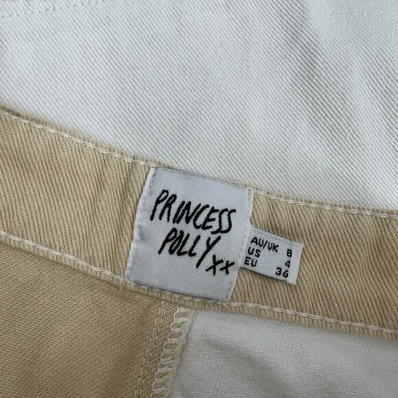 Princess Polly Patchwork Two-Tone Cropped Jeans Raw Hem Cotton Size 4 - Picture 5 of 8